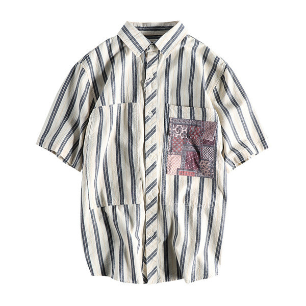 Prugasta muška košulja s džepom i kratkim rukavima u bijeloj boji