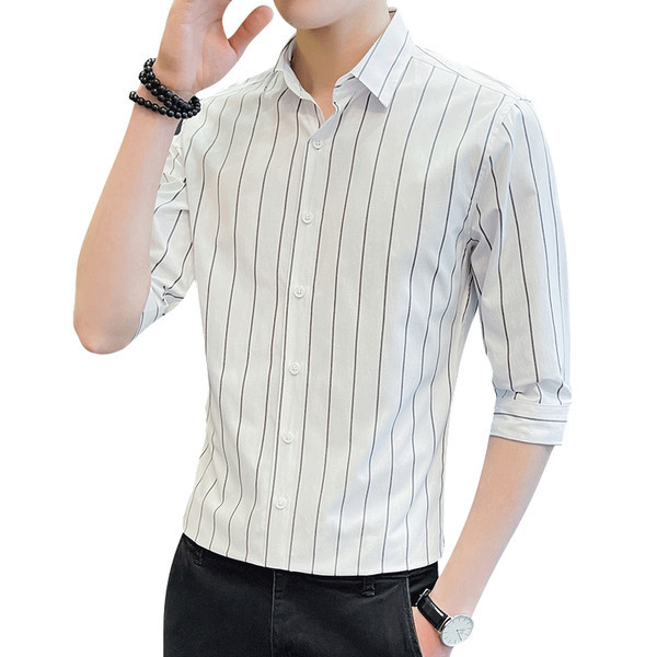 Vīriešu svītrains vasaras krekls ar pogām un 3/4 piedurknēm