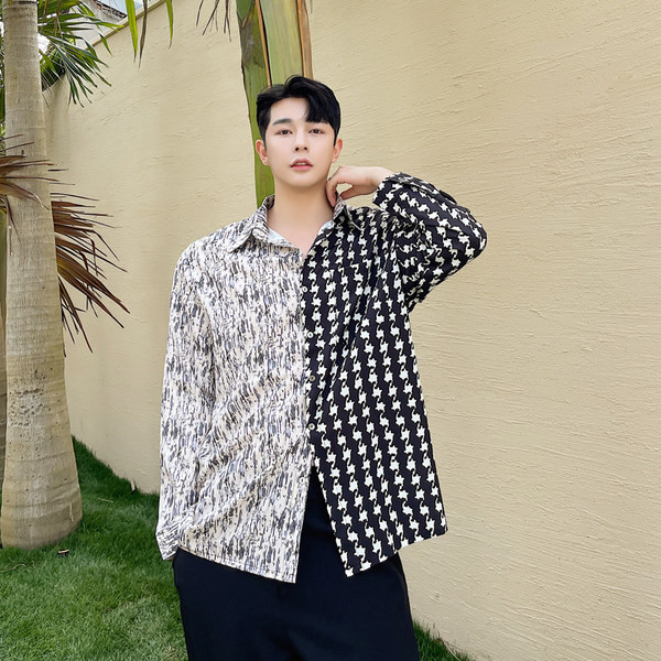 Vīriešu plats krekls ar klasisku apkakli un garām piedurknēm melnā krāsā