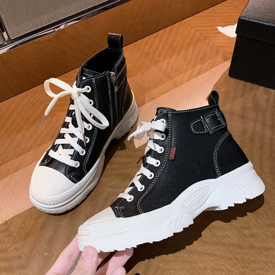 Eko-nahast vabaaja naiste kõrged tossud paeltega