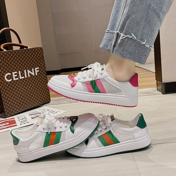 Γυναικεία casual αθλητικά παπούτσια  με επίπεδη σόλα και κορδόνια σε δύο χρώματα