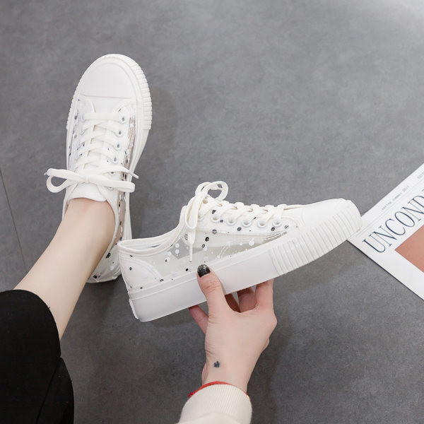 Casual αθλητικά παπούτσια με διαφανές μέρος και κορδόνια για γυναίκες