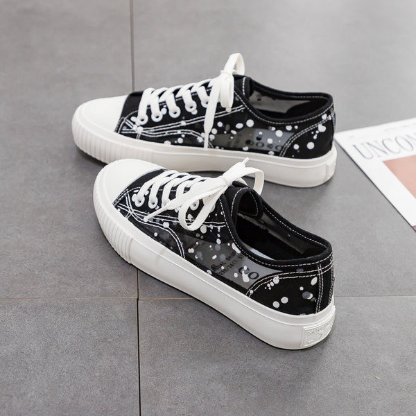 Casual αθλητικά παπούτσια με διαφανές μέρος και κορδόνια για γυναίκες