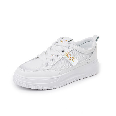 Νέο μοντέλο Γυναικεία casual αθλητικά  παπούτσια  με επίπεδη σόλα και κορδόνια - λευκό χρώμα