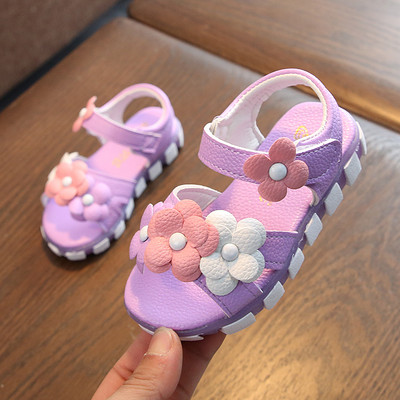 Έκο δερμάτινα παιδικά σανδάλια με λουλουδάτη διακόσμηση