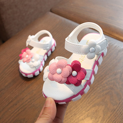 Έκο δερμάτινα παιδικά σανδάλια με λουλουδάτη διακόσμηση