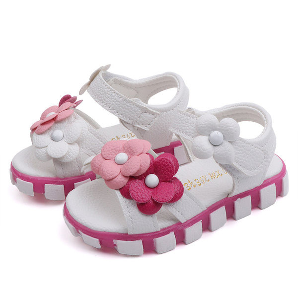 Έκο δερμάτινα παιδικά σανδάλια με λουλουδάτη διακόσμηση