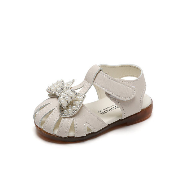 Παιδικά σανδάλια μεπέρλες για κορίτσια σε ροζ και λευκό χρώμα