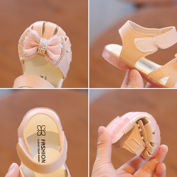 Παιδικά παπούτσια με κορδέλα και διακοσμητικές πέτρες σε ροζ και λευκό χρώμα