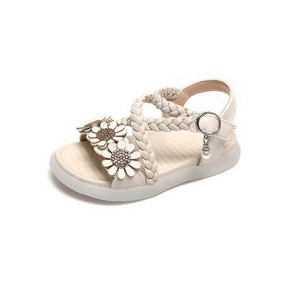 Mūsdienīgas bērnu sandales ar 3D ziediem un sprādzi