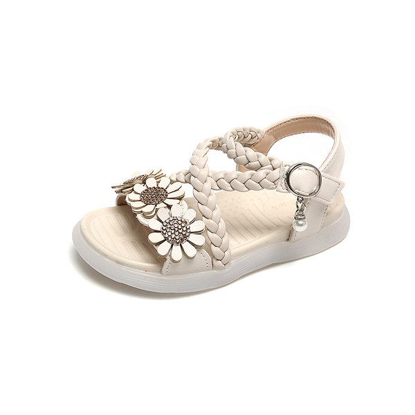 Mūsdienīgas bērnu sandales ar 3D ziediem un sprādzi