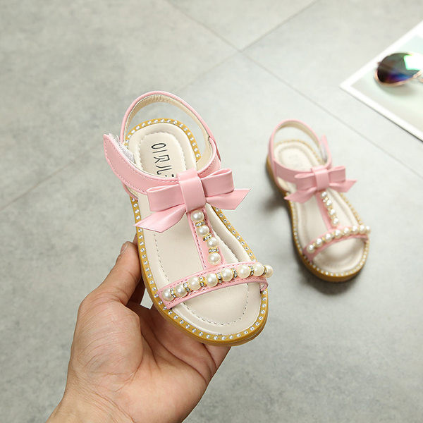 Ikdienas bērnu sandales ar lenti un pērlēm