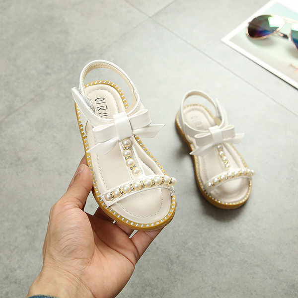 Ikdienas bērnu sandales ar lenti un pērlēm