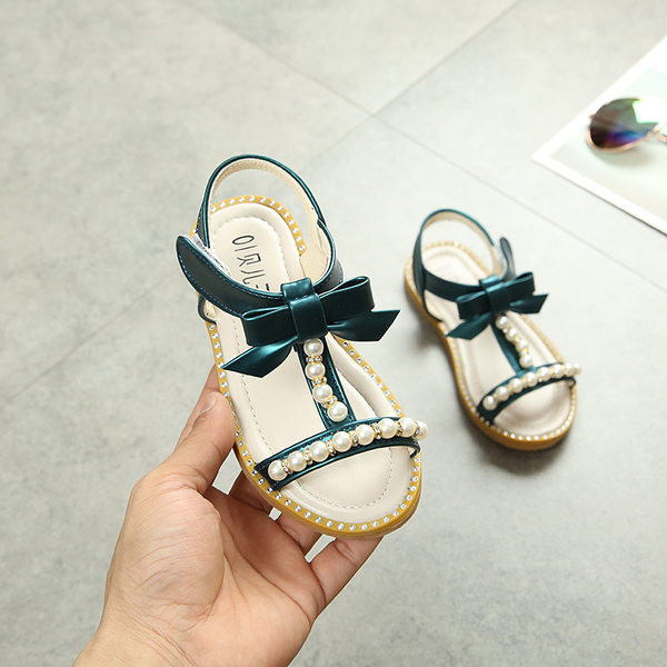 Ikdienas bērnu sandales ar lenti un pērlēm