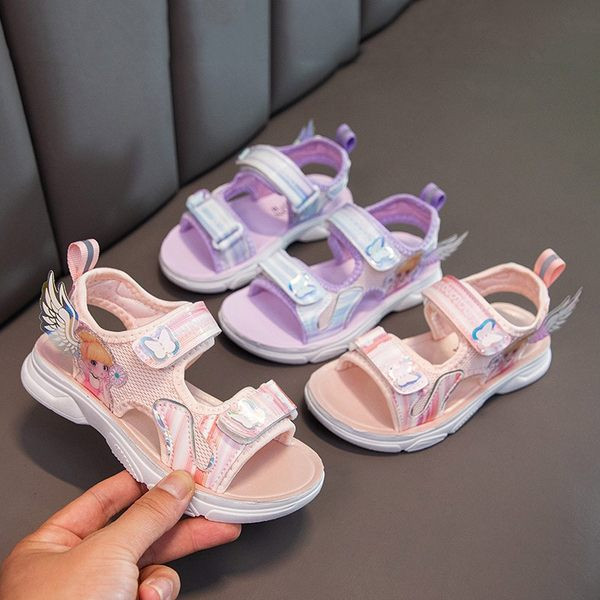 Casual παιδικά σανδάλια με τρισδιάστατο στοιχείο σε ροζ και μοβ χρώμα