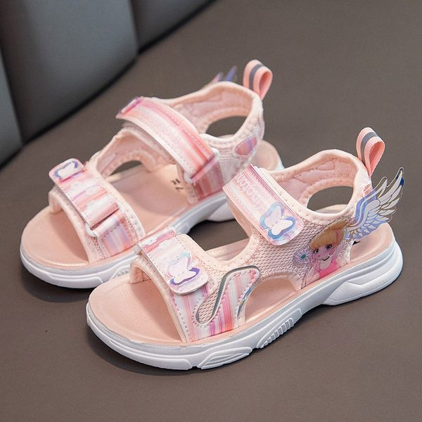 Casual παιδικά σανδάλια με τρισδιάστατο στοιχείο σε ροζ και μοβ χρώμα