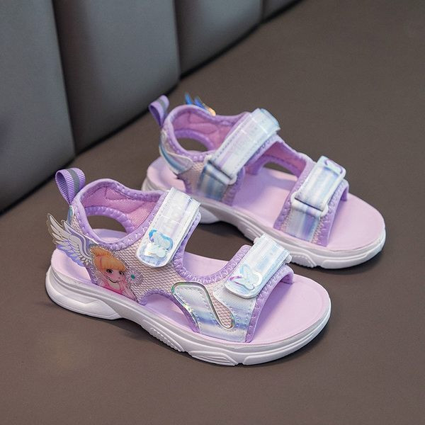 Casual παιδικά σανδάλια με τρισδιάστατο στοιχείο σε ροζ και μοβ χρώμα