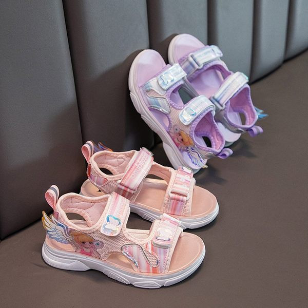 Casual παιδικά σανδάλια με τρισδιάστατο στοιχείο σε ροζ και μοβ χρώμα