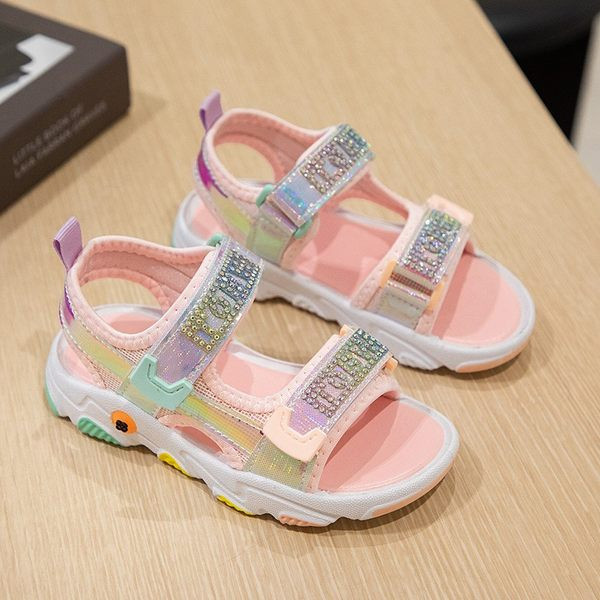 Ikdienas bērnu sandales ar akmeņiem un velcro