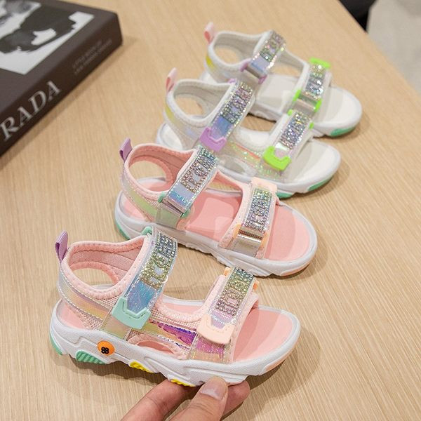 Ikdienas bērnu sandales ar akmeņiem un velcro