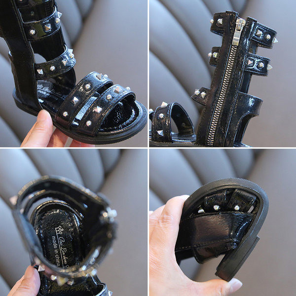 Παιδικά σανδάλια από οικολογικό δέρμα με φερμουάρ και πριτσίνια