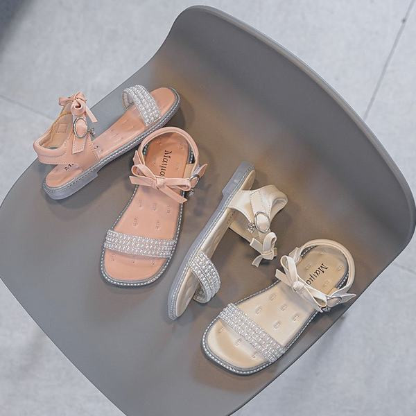 Παιδικά σανδάλια με πέρλες και κορδέλα