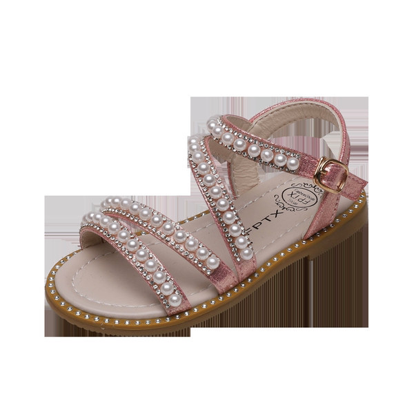 Dječje ležerne sandale od umjetne kože s kopčom i perlama
