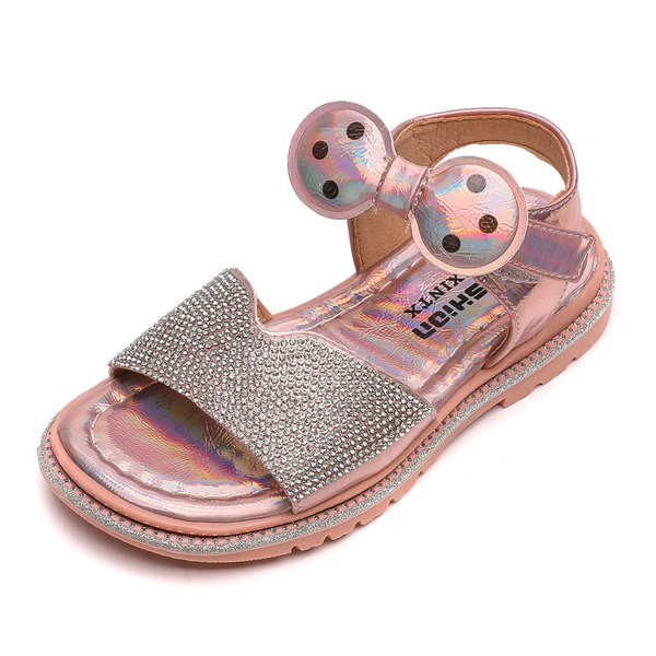 Παιδικά γυαλιστερά σανδάλια με κορδέλα και velcro