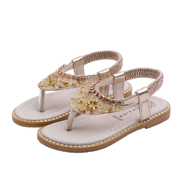 Ikdienas sandales no eko ādas ar dekoratīviem akmeņiem meitenēm