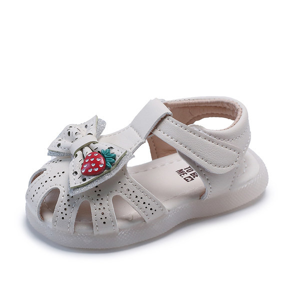 Bērnu ikdienas sandales ar lenti un uzlīmēm baltā un rozā krāsā