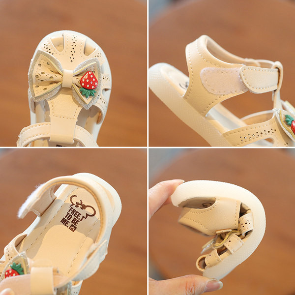 Bērnu ikdienas sandales ar lenti un uzlīmēm baltā un rozā krāsā