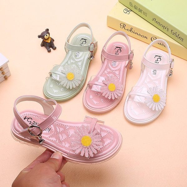Νέο μοντέλο παιδικά σανδάλια με τρισδιάστατο λουλούδι στοιχείο για κορίτσια σε τρία χρώματα