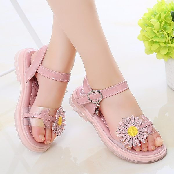 Νέο μοντέλο παιδικά σανδάλια με τρισδιάστατο λουλούδι στοιχείο για κορίτσια σε τρία χρώματα