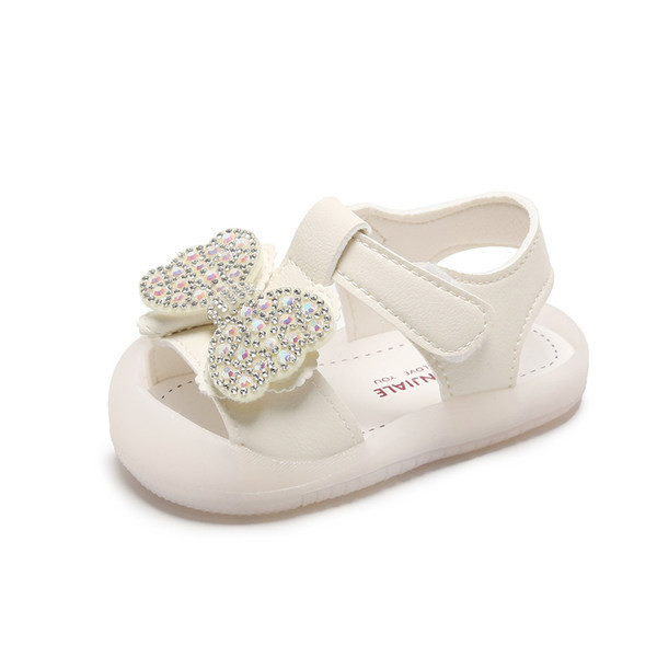 Παιδικά casual σανδάλια με λουράκια βελκρό και μαργαριτάρια σε λευκό και ροζ
