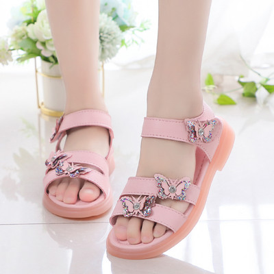 Vabaaja laste nahast sandaalid 3D element liblikatega