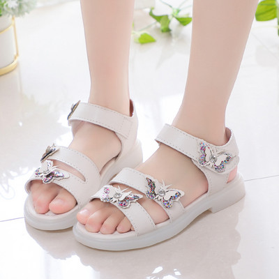 Vabaaja laste nahast sandaalid 3D element liblikatega