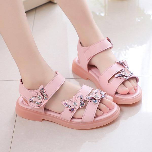 Vabaaja laste nahast sandaalid 3D element liblikatega