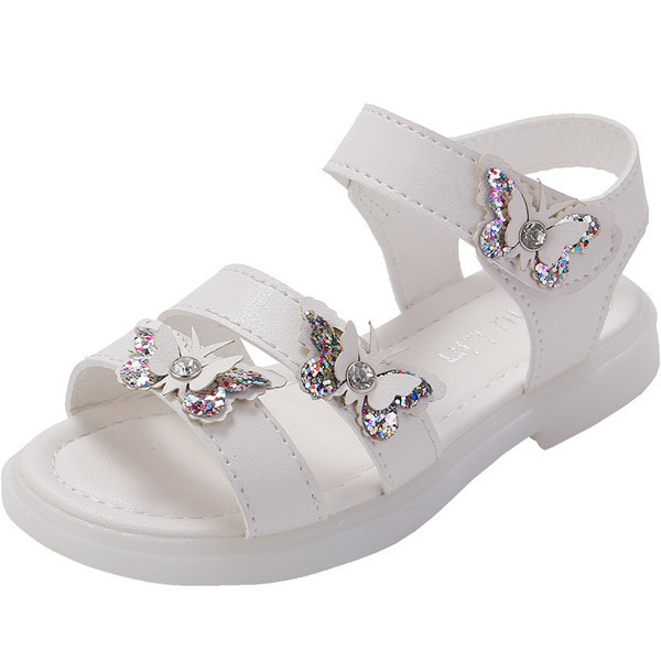 Vabaaja laste nahast sandaalid 3D element liblikatega