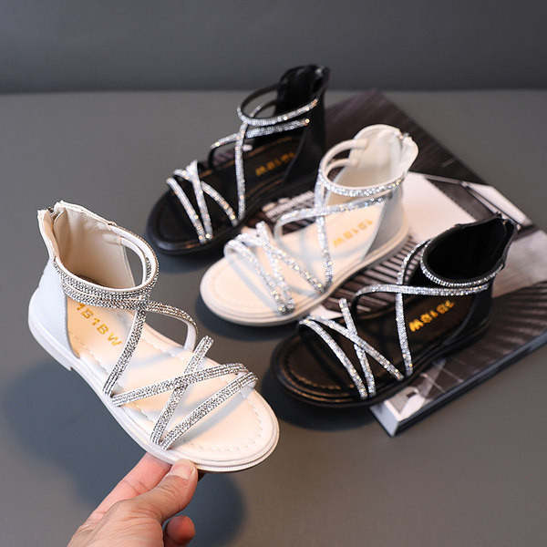 Eko-nahast dekoratiivkividega laste sandaalid