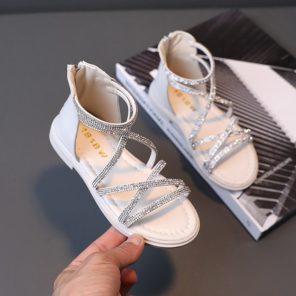 Eko-nahast dekoratiivkividega laste sandaalid