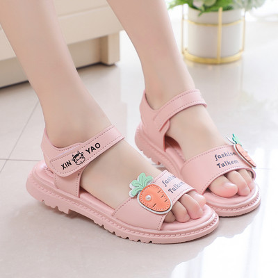 Ikdienas meiteņu mākslīgās ādas sandales ar emblēmu un apdruku