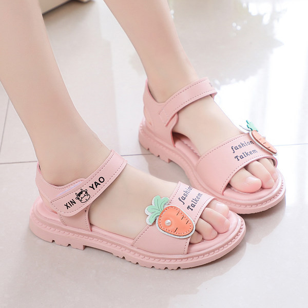 Ikdienas meiteņu mākslīgās ādas sandales ar emblēmu un apdruku