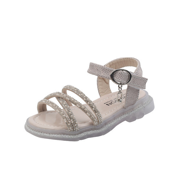 Eko-nahast dekoratiivkivide ja pandlaga laste sandaalid