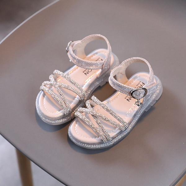 Eko-nahast dekoratiivkivide ja pandlaga laste sandaalid