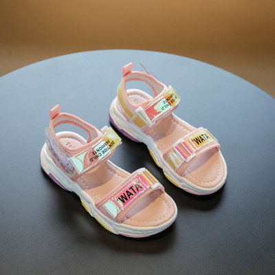 Σπορ-καθημερινά σανδάλια για κορίτσια με λουράκια βελκρό σε λευκό και ροζ χρώμα