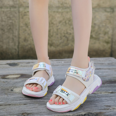 Σπορ-καθημερινά σανδάλια για κορίτσια με λουράκια βελκρό σε λευκό και ροζ χρώμα