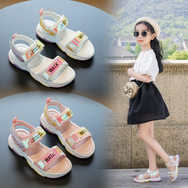 Σπορ-καθημερινά σανδάλια για κορίτσια με λουράκια βελκρό σε λευκό και ροζ χρώμα