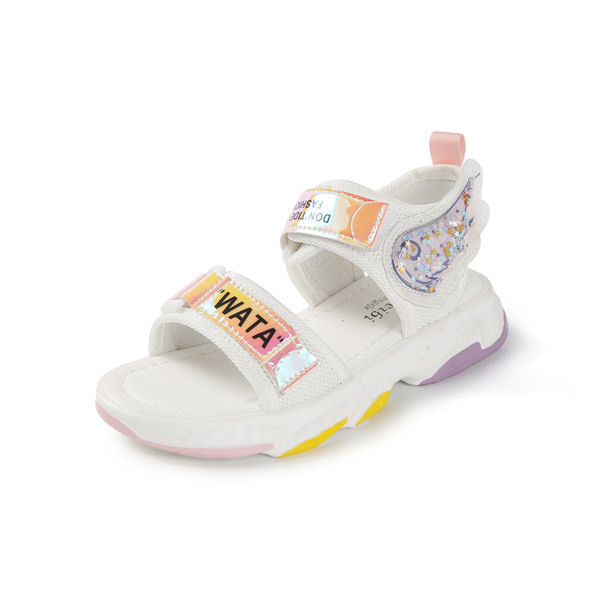 Σπορ-καθημερινά σανδάλια για κορίτσια με λουράκια βελκρό σε λευκό και ροζ χρώμα