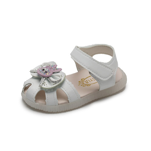 Valge ja roosa aplikatsiooniga nahast laste sandaalid