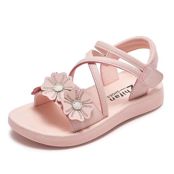 Vabaaja sandaalid takjakinnituse ja lillekaunistusega